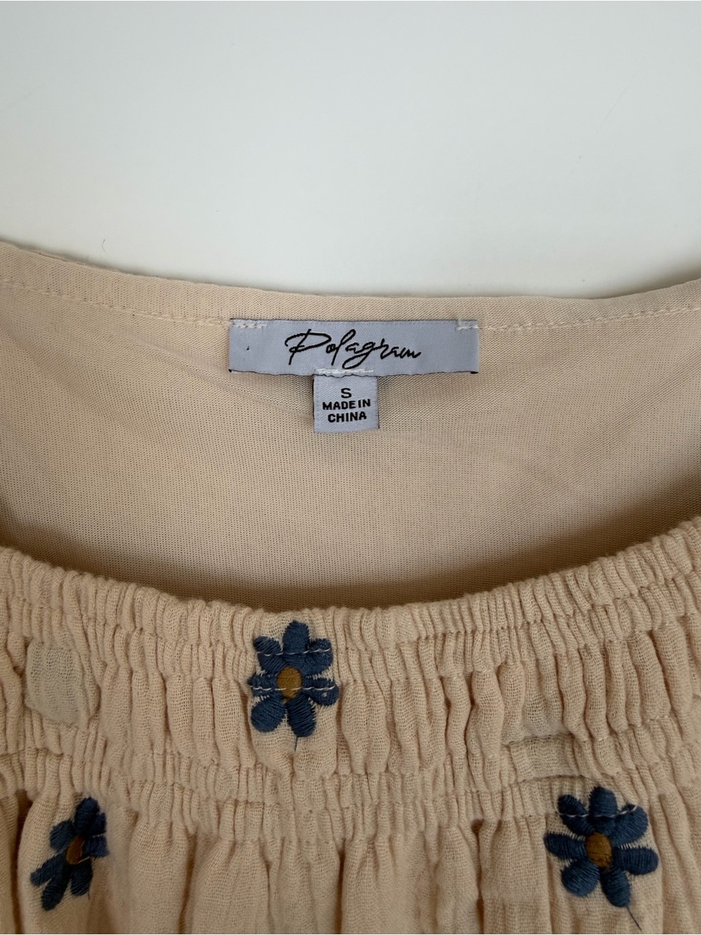 POLAGRAM Cream Daisy Embroidered Double Gauze Puff Sleeve Midi Dress Size S - Picture 3 of 4
